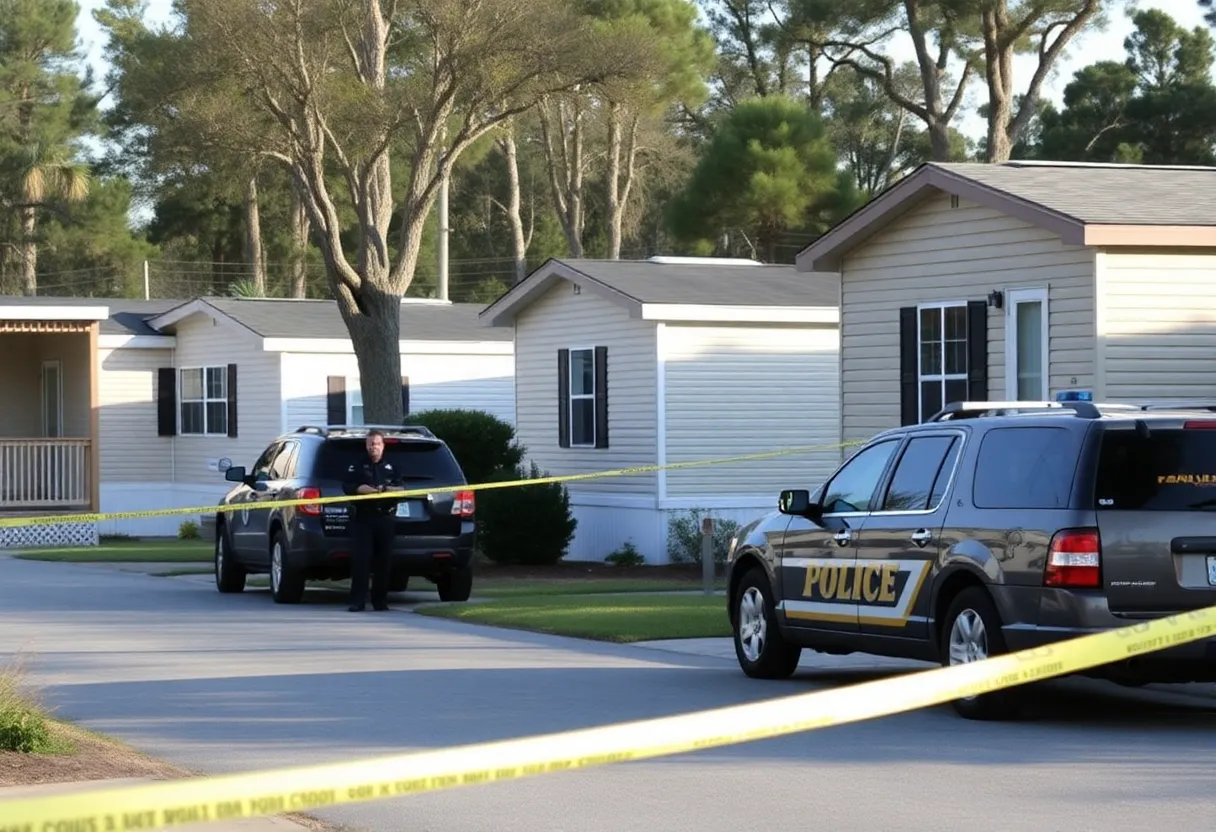 Police presence in a mobile home community in Florence County after a shooting incident