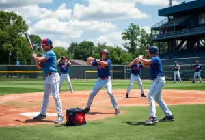 Young baseball players showcasing skills at a Tech Scout Day event.