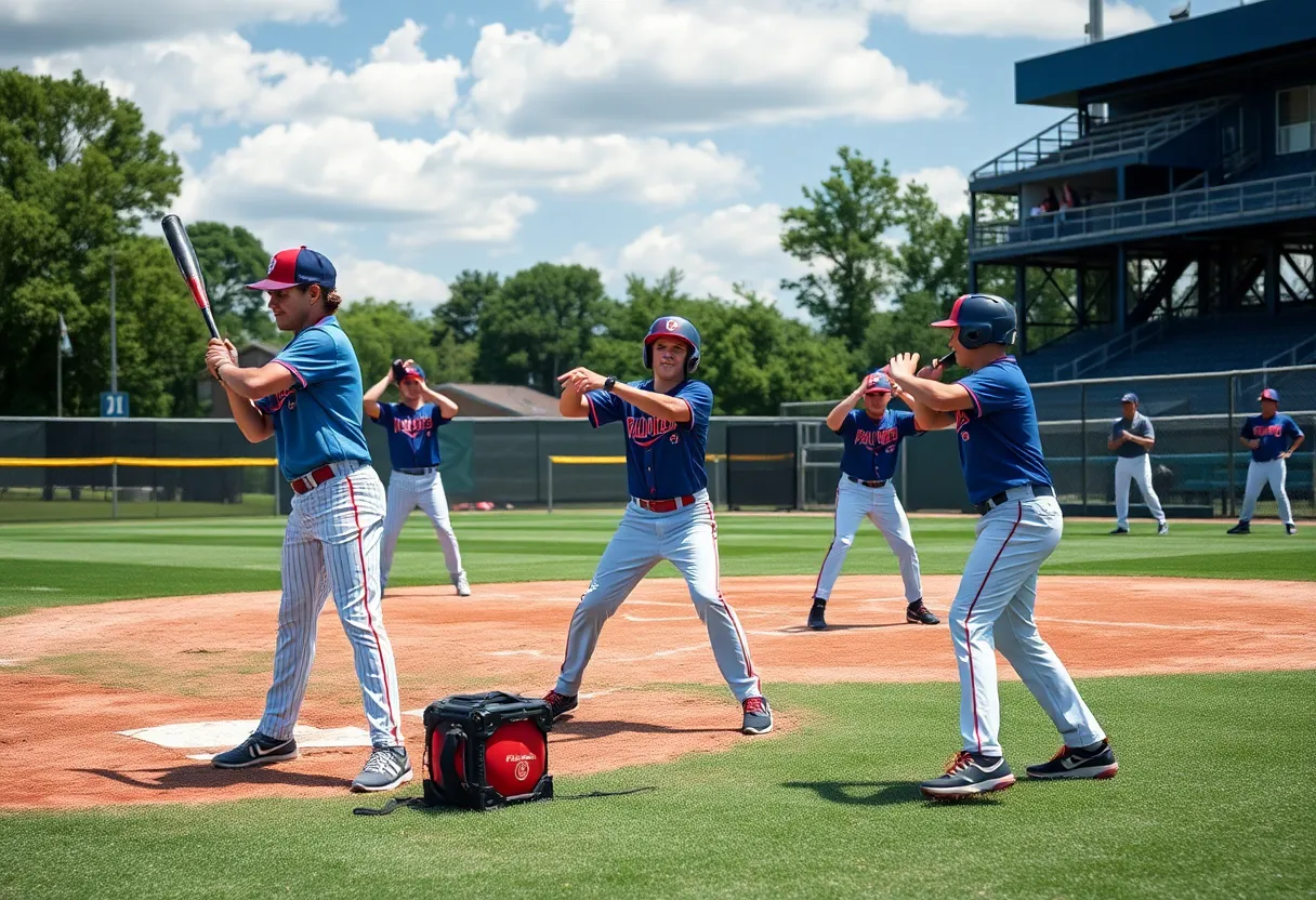 Young baseball players showcasing skills at a Tech Scout Day event.
