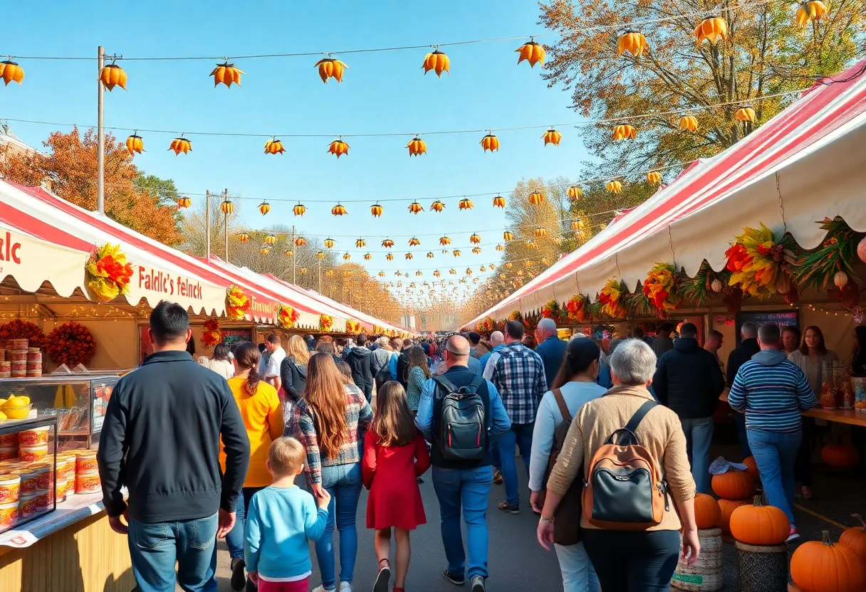 Families enjoying Florence festivals during the autumn season with colorful decorations.