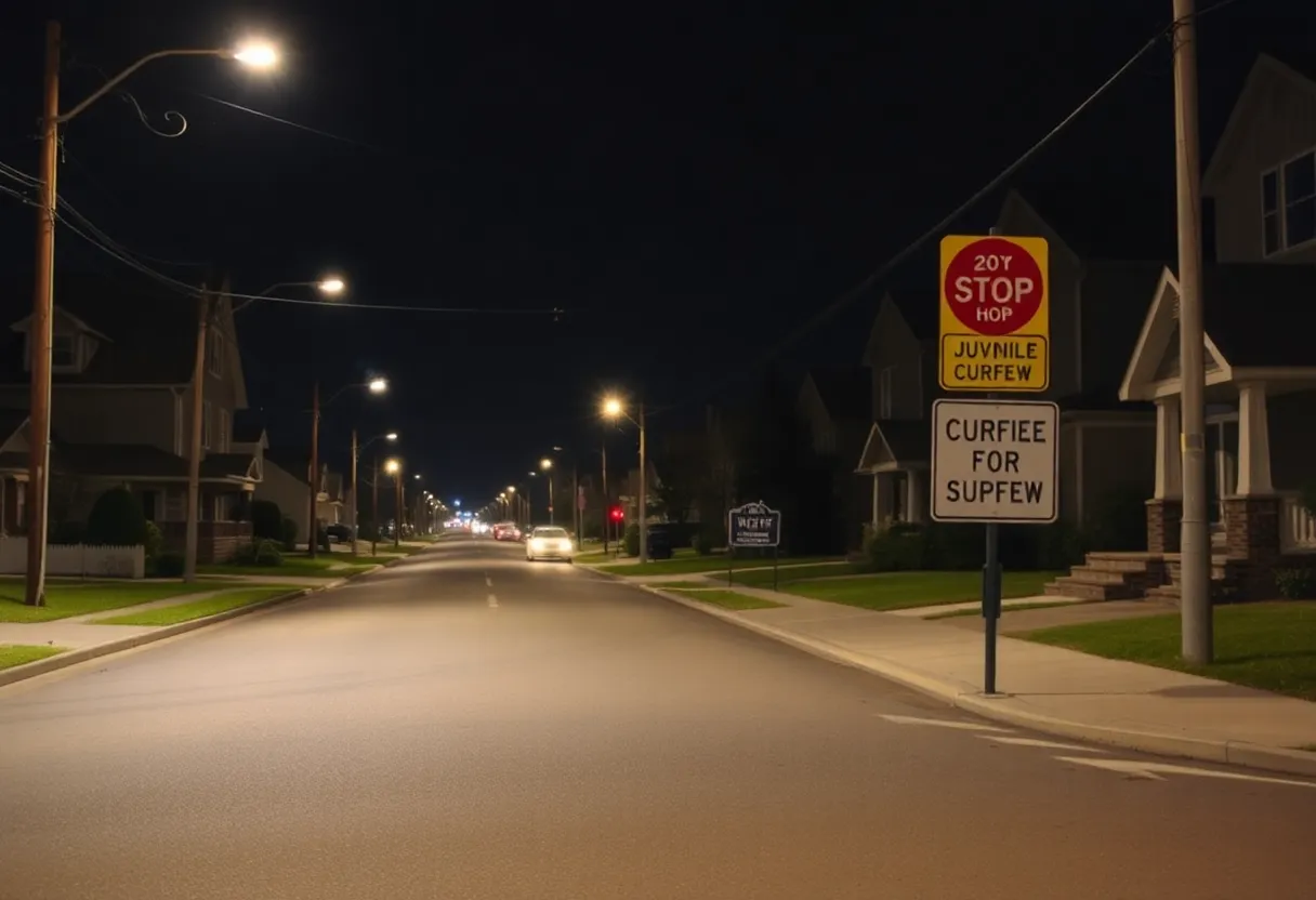 Nighttime street scene in Florence showing curfew signs