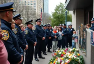 Community members and officers at the Florence mass shooting memorial ceremony