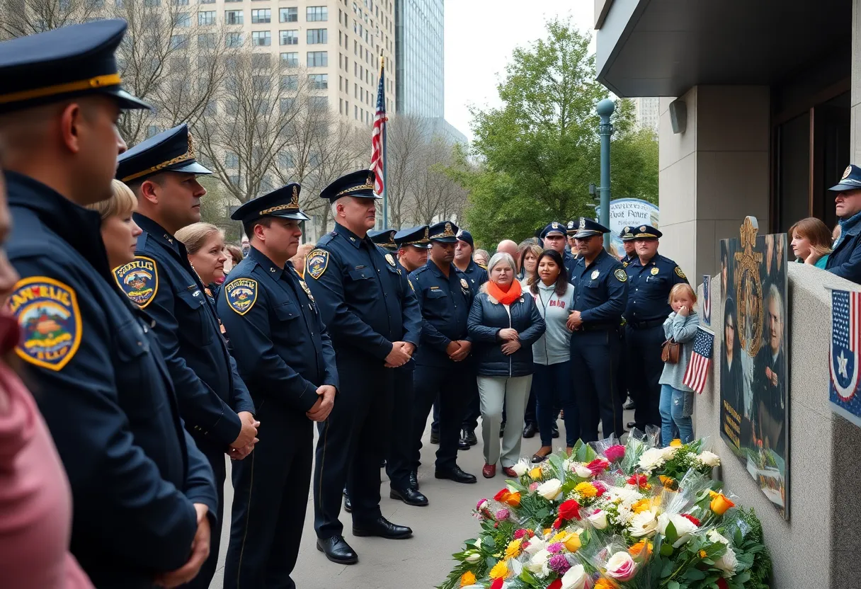 Community members and officers at the Florence mass shooting memorial ceremony