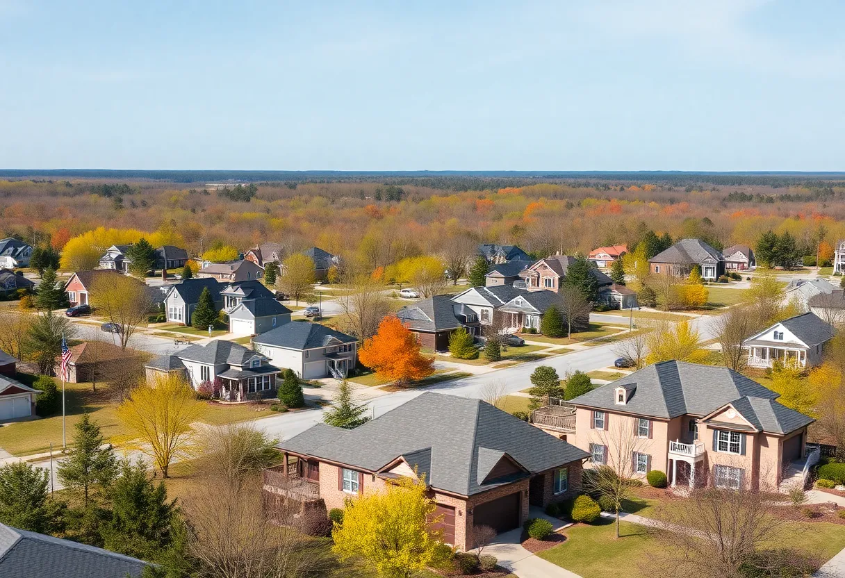 Suburban neighborhood in Florence SC with diverse homes.