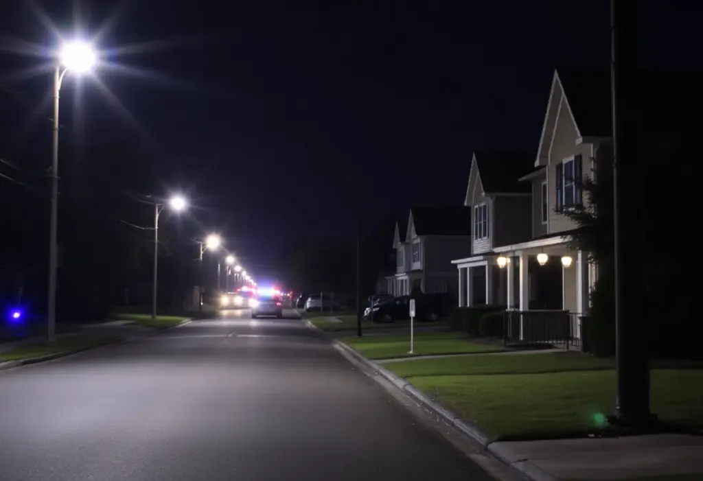 Emergency lights at night in Florence, SC.