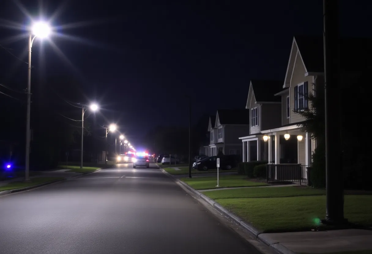 Emergency lights at night in Florence, SC.