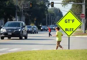 A busy street in Florence, SC highlighting community safety for children.