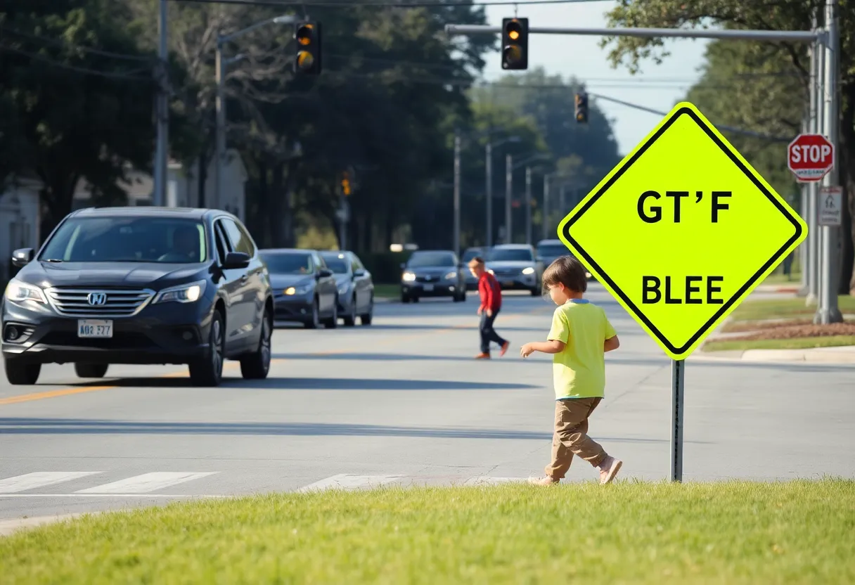 A busy street in Florence, SC highlighting community safety for children.