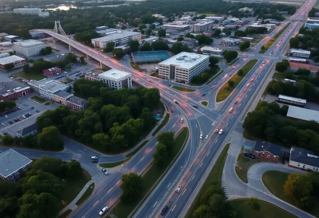 Aerial view of traffic in Florence, SC