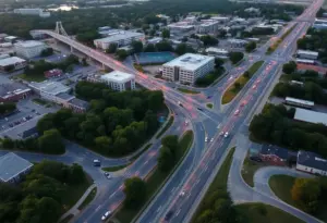 Aerial view of traffic in Florence, SC