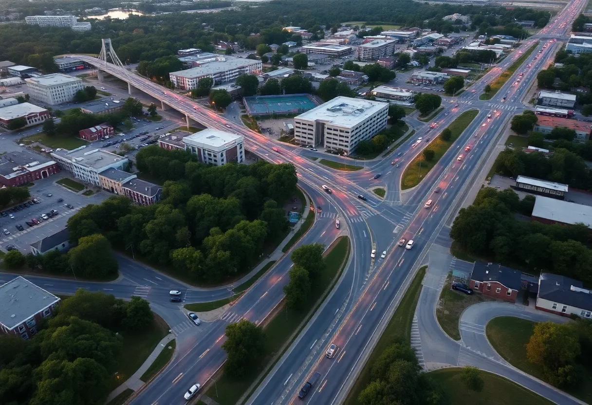 Aerial view of traffic in Florence, SC