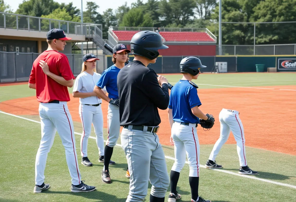 High school baseball players training and showcasing their skills
