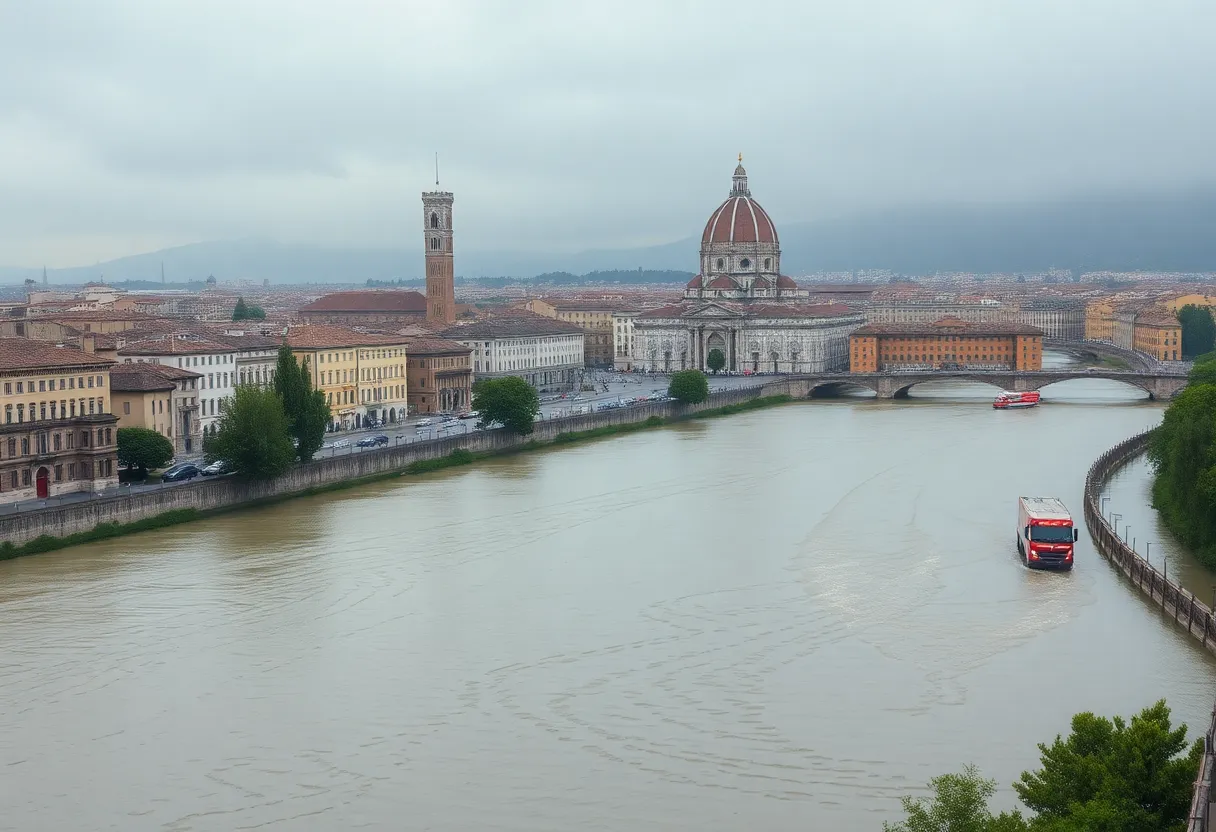 Panoramic view of Florence affected by severe flooding and heavy rains.