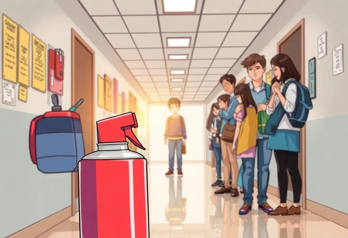 Students and staff expressing concern about a foul odor in a school hallway