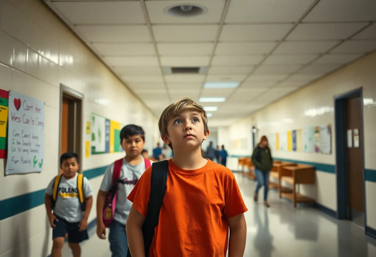 High school hallway affected by health issues from spray incident.
