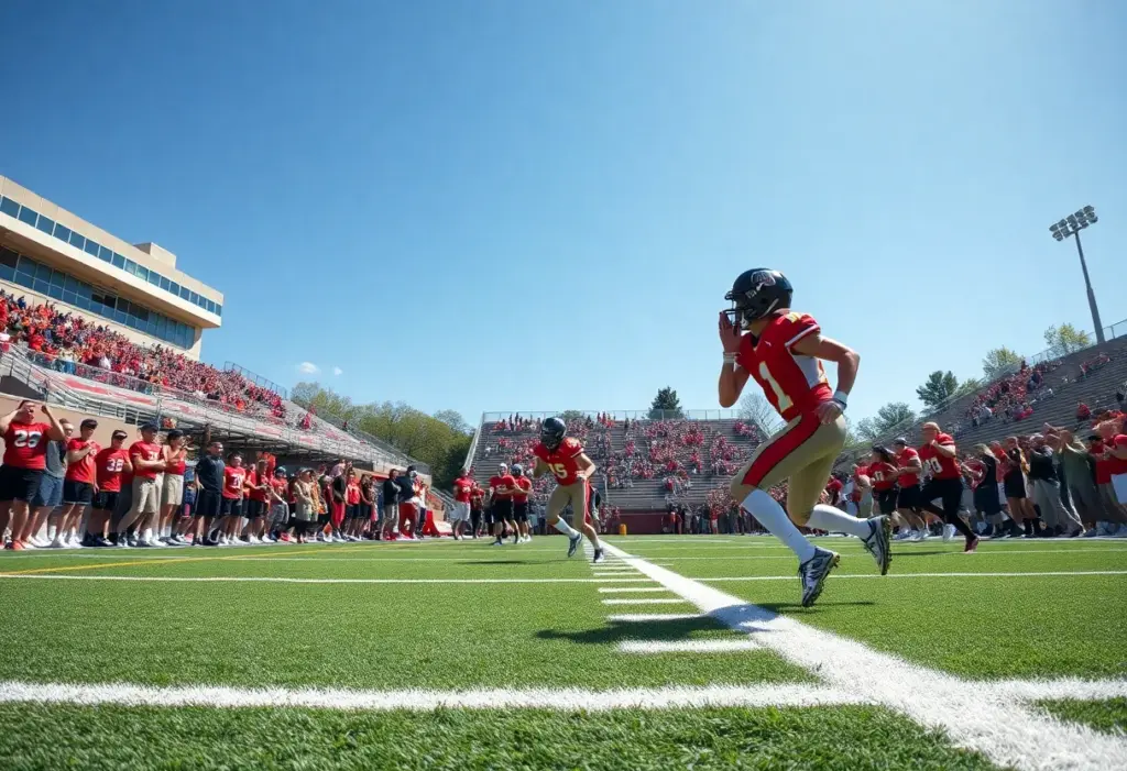 High school football players competing on the field