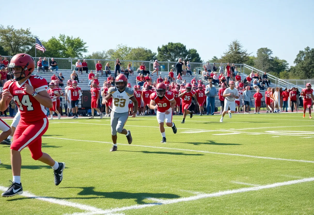 Players competing in a high school football game in South Carolina