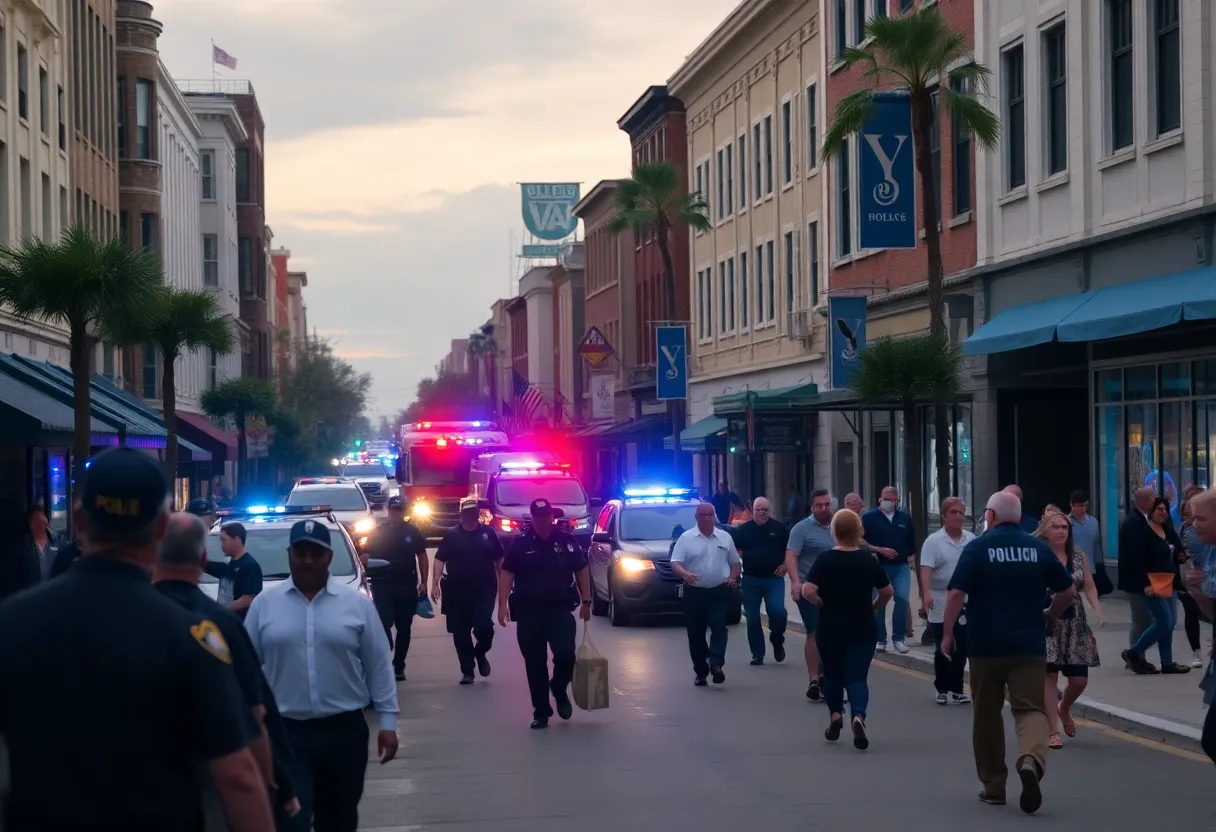 Emergency vehicles responding to a shooting incident in downtown Florence