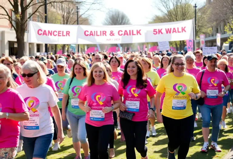 Participants of the Kick Cancer 5K Walk in Florence showing support for cancer awareness