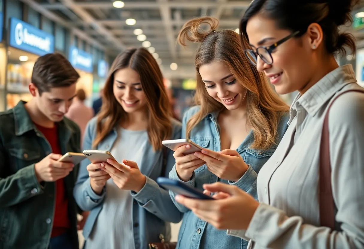 Consumers engaging with mobile devices during micro-moments in digital marketing.