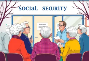 Senior citizens discussing financial issues related to Social Security.