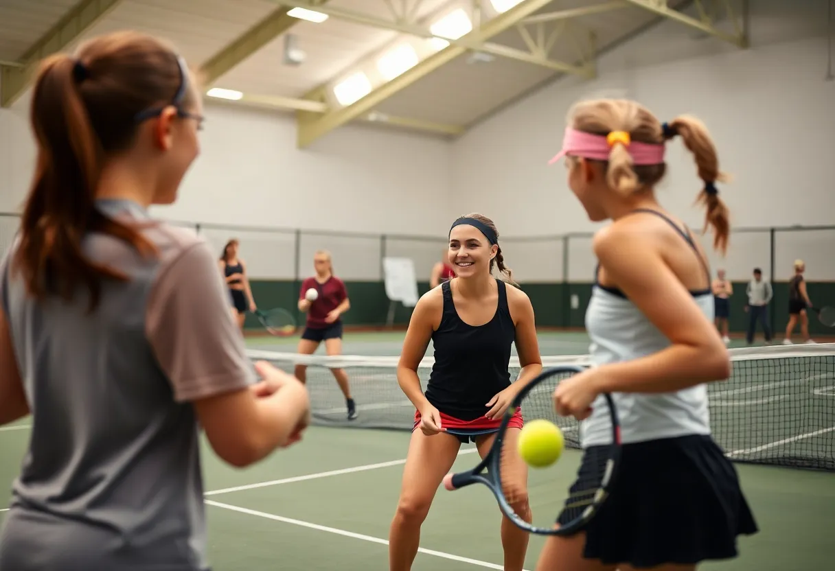 South Florence girls tennis players competing on the court