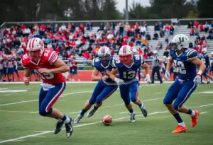 Football teams competing on field