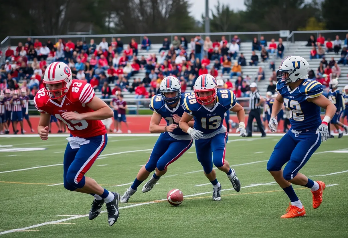 Football teams competing on field