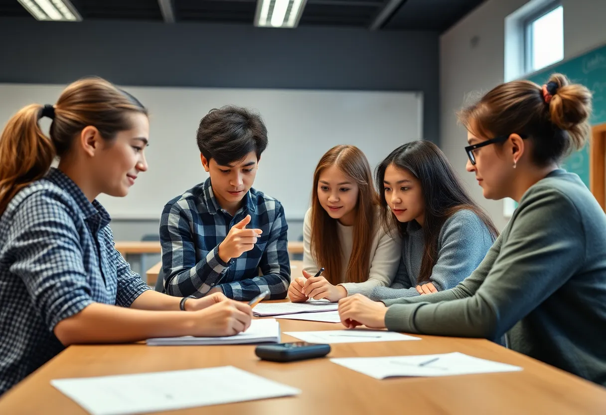 Students using AI tools in a classroom environment
