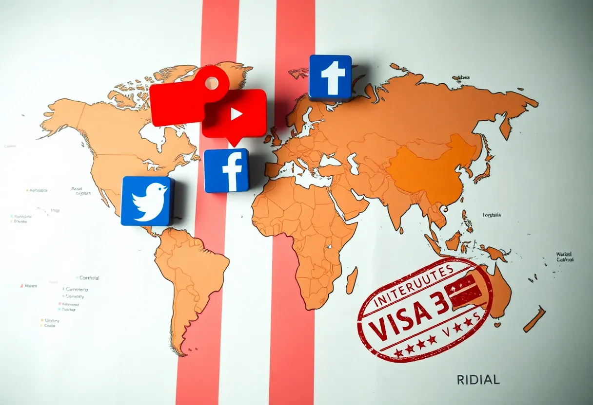 Conceptual image depicting visa revocation and social media tensions