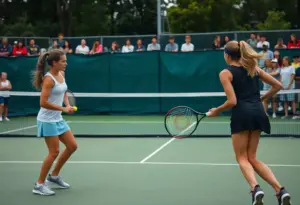 West Florence Girls Tennis team competing in a match
