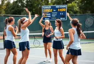 West Florence Girls Tennis team celebrating victory on senior day.