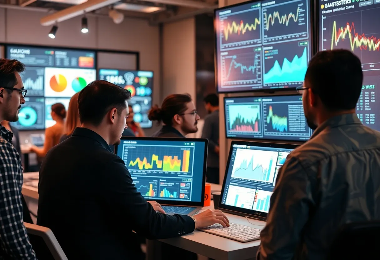 Marketers analyzing data visualizations to enhance digital marketing strategies.