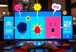 Illustration depicting emotional triggers like fear and happiness in digital marketing