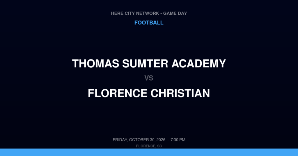 THOMAS SUMTER ACADEMY vs FLORENCE CHRISTIAN FOOTBALL game day graphic - Florence, SC